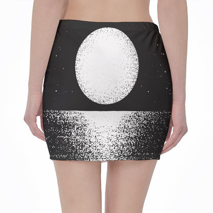 Black And White Moonlight Print Pencil Mini Skirt