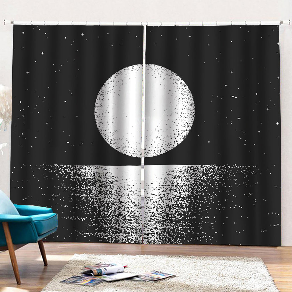Black And White Moonlight Print Pencil Pleat Curtains