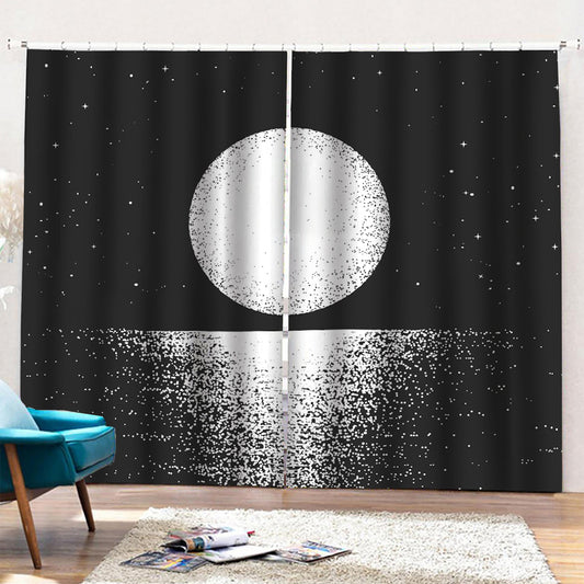 Black And White Moonlight Print Pencil Pleat Curtains