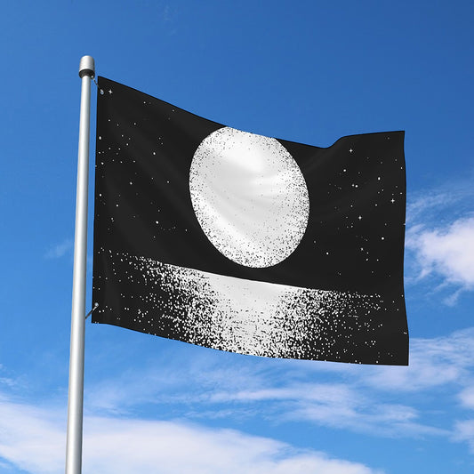 Black And White Moonlight Print Polyester Flag