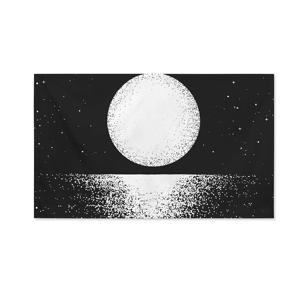 Black And White Moonlight Print Polyester Flag
