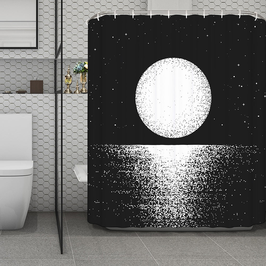 Black And White Moonlight Print Polyester Shower Curtain