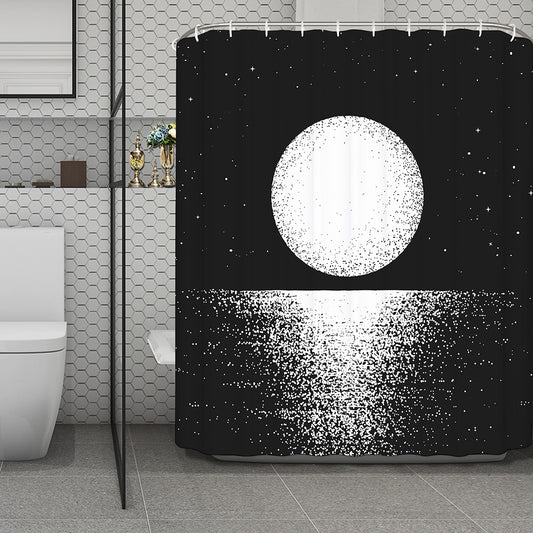 Black And White Moonlight Print Polyester Shower Curtain