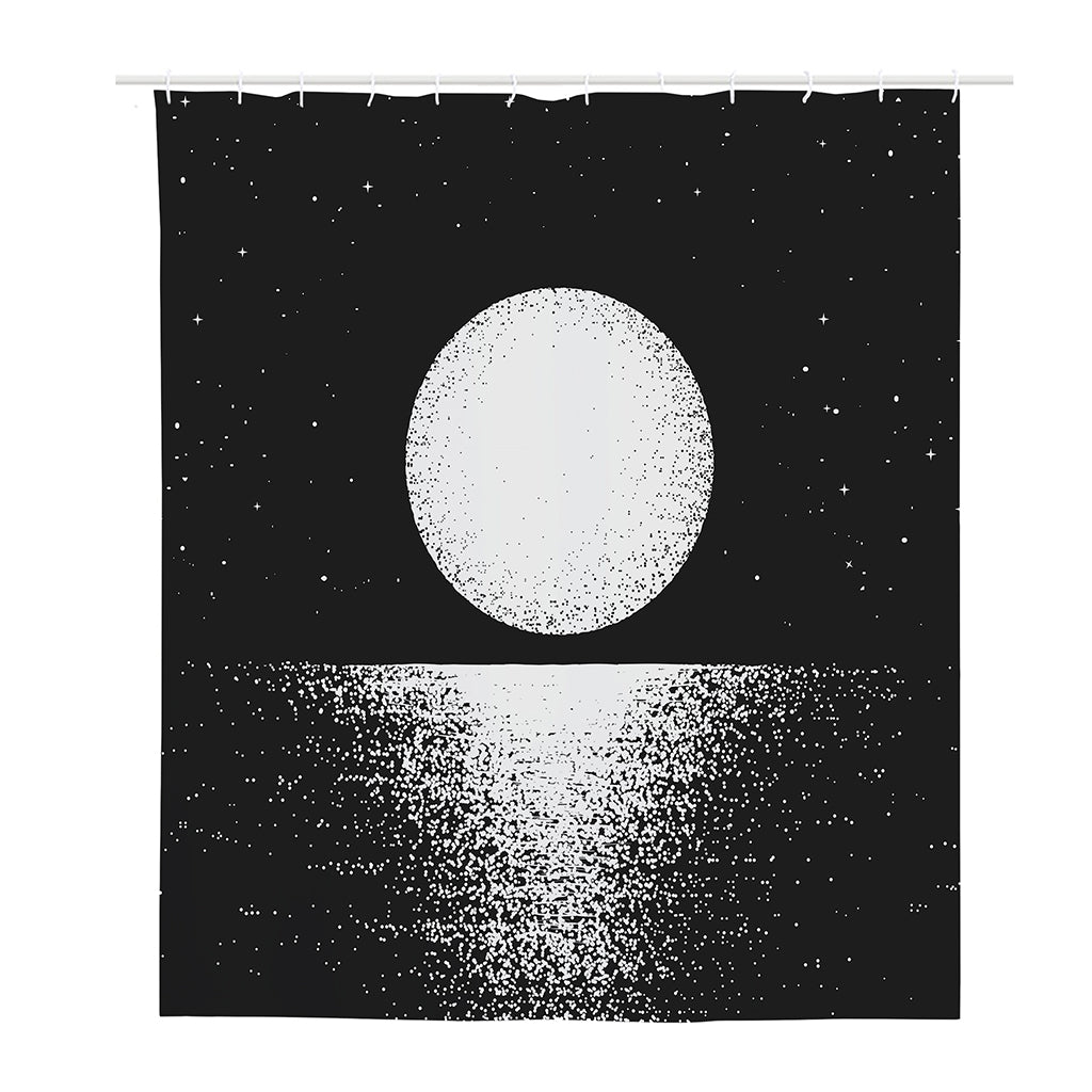 Black And White Moonlight Print Polyester Shower Curtain