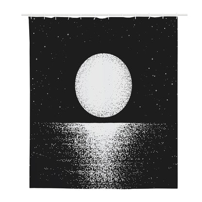 Black And White Moonlight Print Polyester Shower Curtain