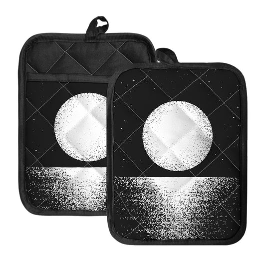 Black And White Moonlight Print Pot Holders With Pocket