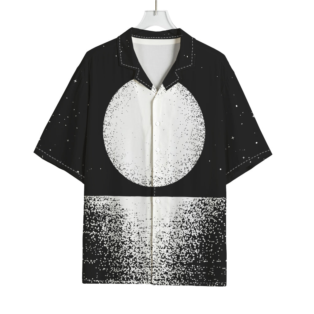 Black And White Moonlight Print Rayon Hawaiian Shirt