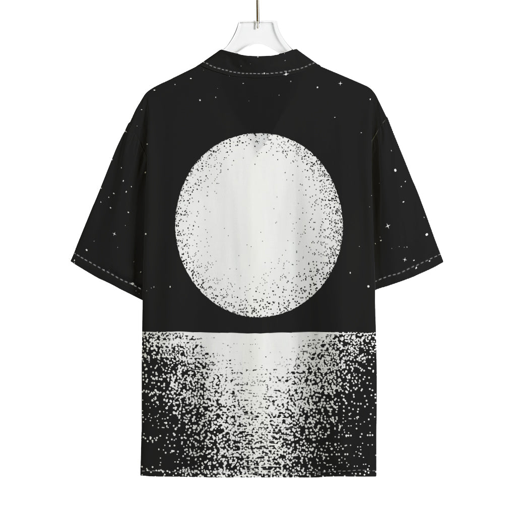 Black And White Moonlight Print Rayon Hawaiian Shirt