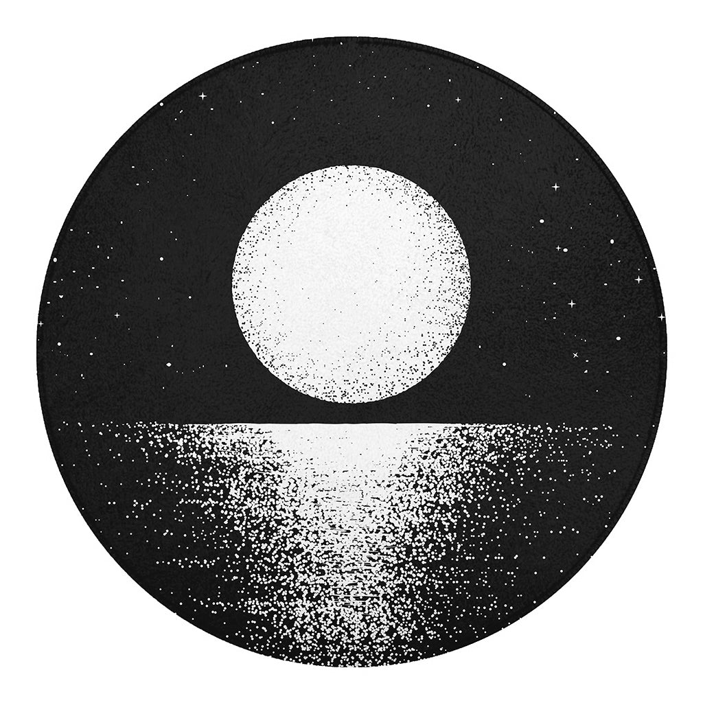 Black And White Moonlight Print Round Blanket