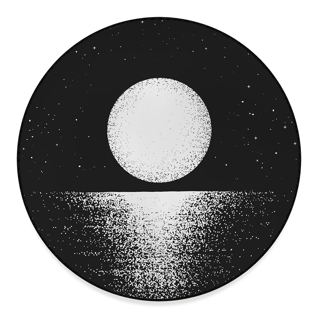 Black And White Moonlight Print Round Floor Mat