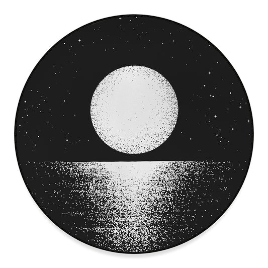 Black And White Moonlight Print Round Floor Mat