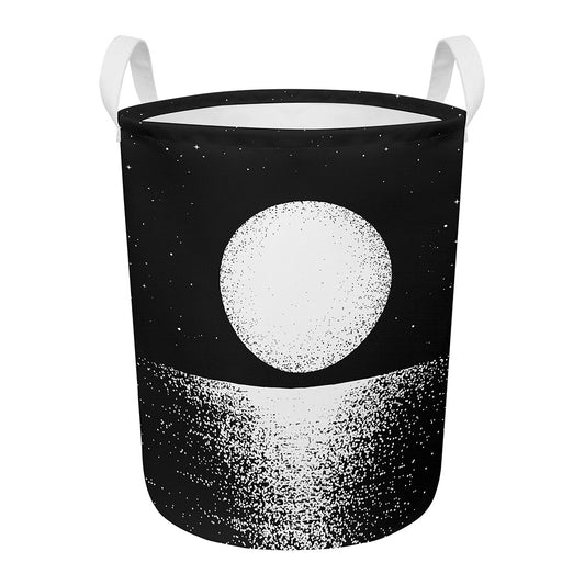 Black And White Moonlight Print Round Laundry Basket