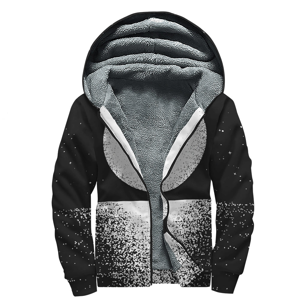 Black And White Moonlight Print Sherpa Lined Zip Up Hoodie