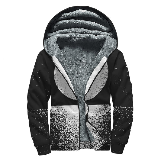 Black And White Moonlight Print Sherpa Lined Zip Up Hoodie
