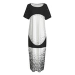 Black And White Moonlight Print Short Sleeve Long Nightdress