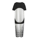 Black And White Moonlight Print Short Sleeve Long Nightdress