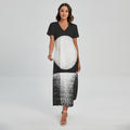 Black And White Moonlight Print Short Sleeve Maxi Dress