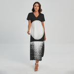 Black And White Moonlight Print Short Sleeve Maxi Dress