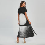 Black And White Moonlight Print Short Sleeve Maxi Dress