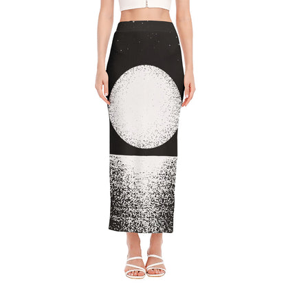 Black And White Moonlight Print Side Slit Maxi Skirt
