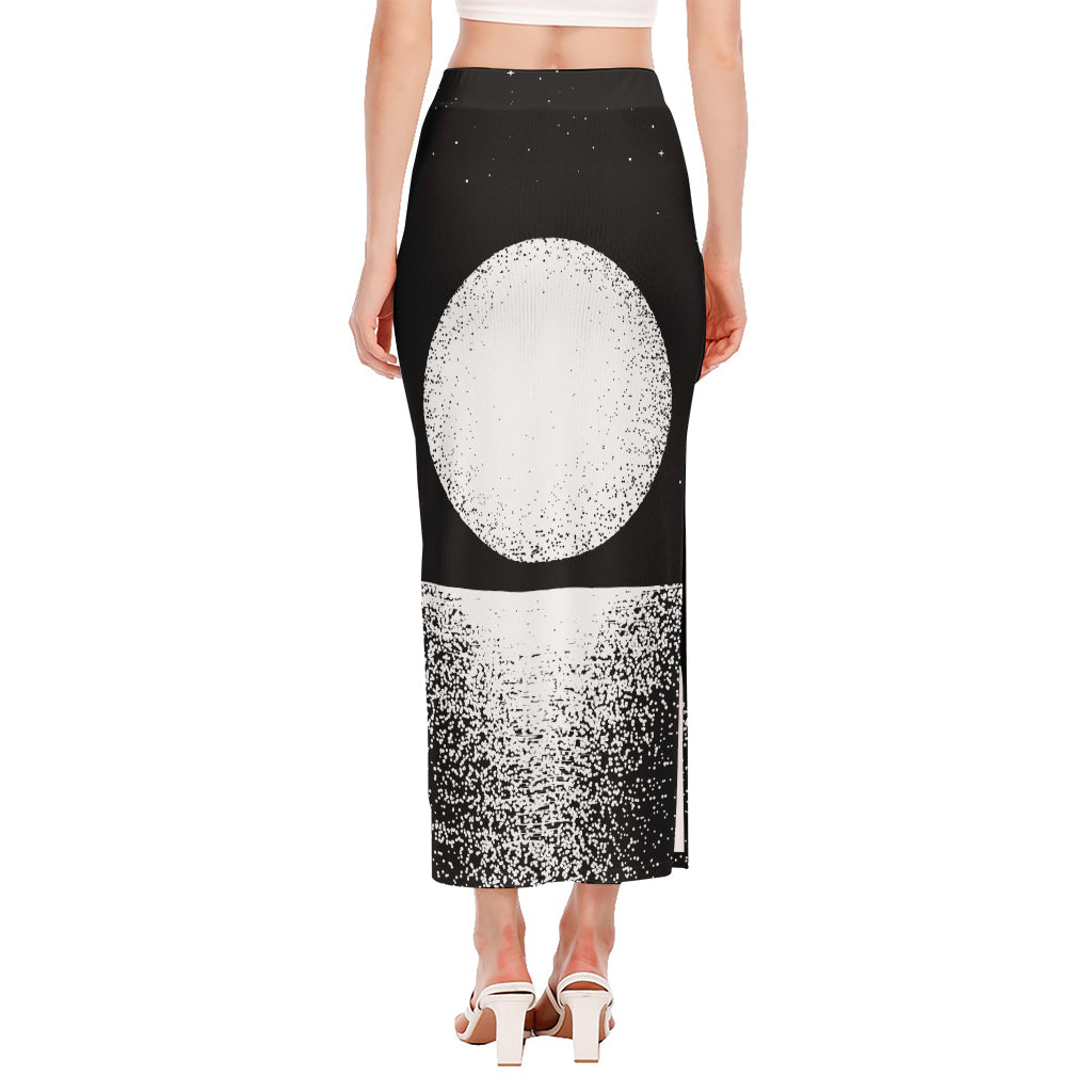 Black And White Moonlight Print Side Slit Maxi Skirt