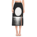 Black And White Moonlight Print Side Slit Midi Skirt