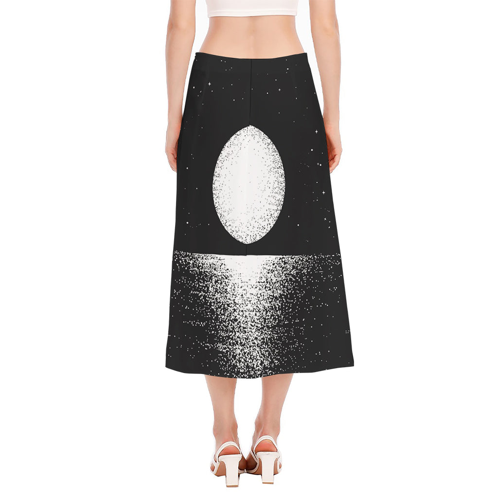 Black And White Moonlight Print Side Slit Midi Skirt
