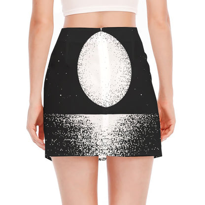 Black And White Moonlight Print Side Slit Mini Skirt