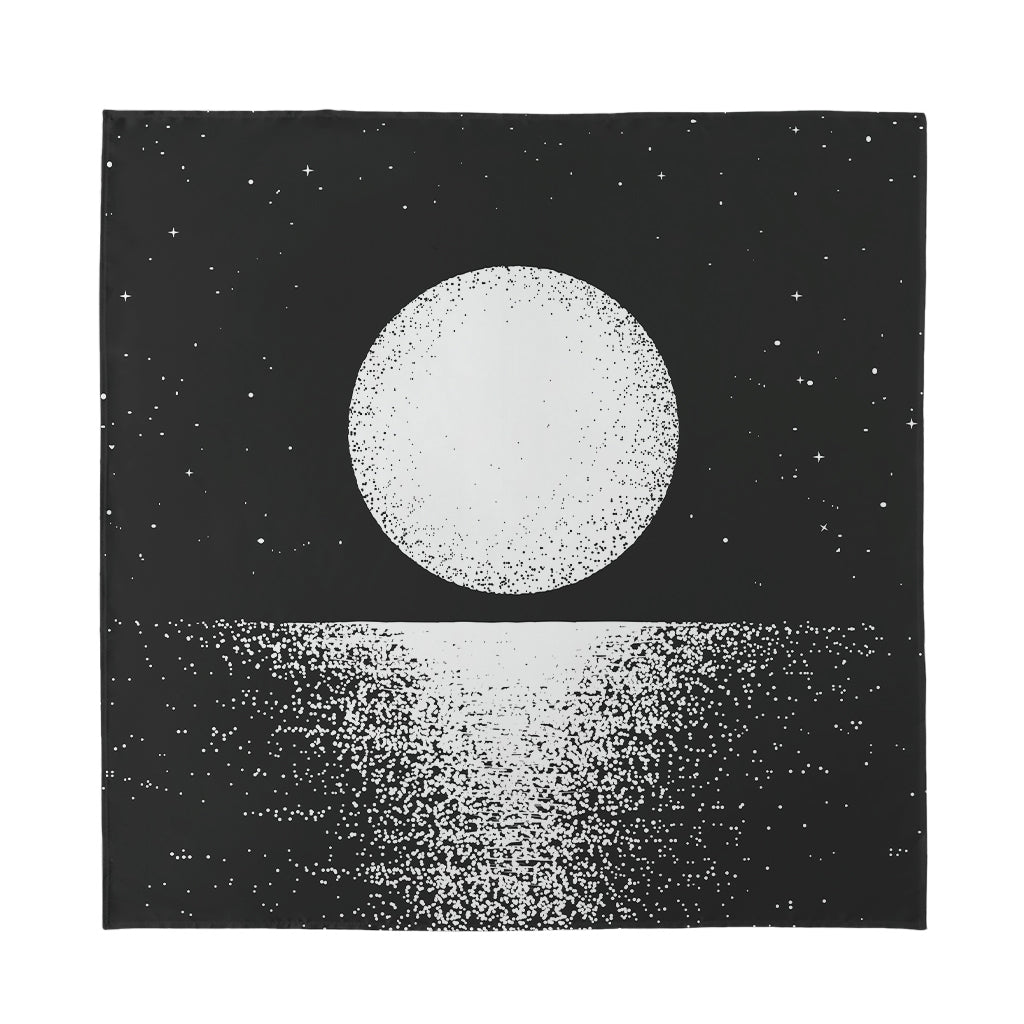 Black And White Moonlight Print Silk Bandana