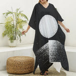 Black And White Moonlight Print Silk V-Neck Kaftan Dress
