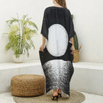 Black And White Moonlight Print Silk V-Neck Kaftan Dress