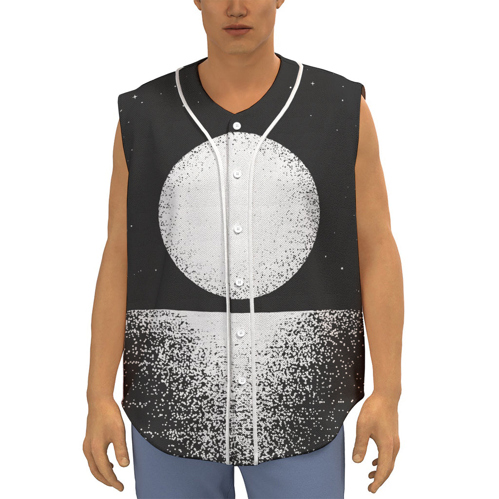 Black And White Moonlight Print Sleeveless Baseball Jersey