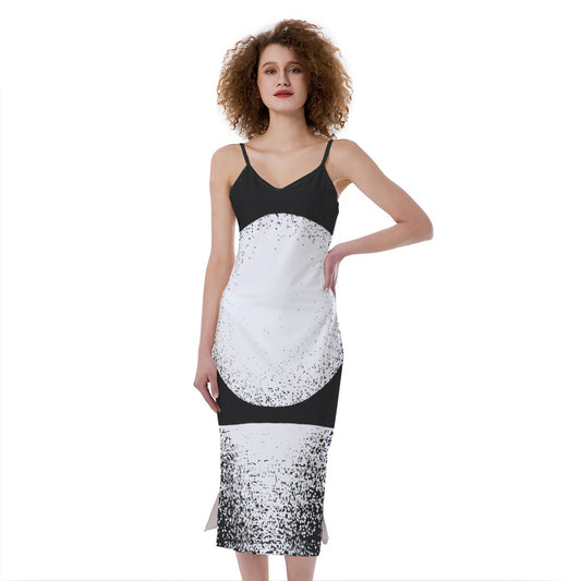 Black And White Moonlight Print Slim Fit Midi Cami Dress