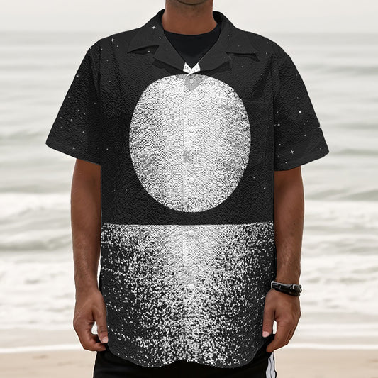 Black And White Moonlight Print Textured Short Sleeve Shirt