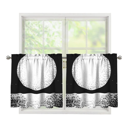 Black And White Moonlight Print Tier Curtains