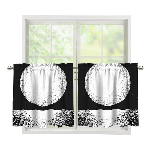 Black And White Moonlight Print Tier Curtains