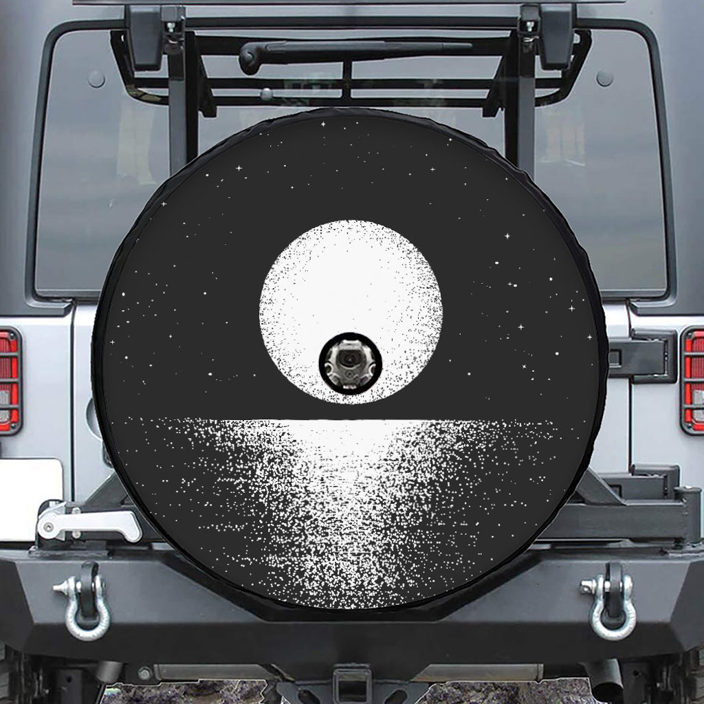 Black And White Moonlight Print Tire Cover With Camera Hole
