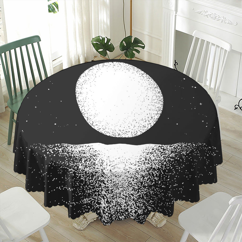 Black And White Moonlight Print Waterproof Round Tablecloth