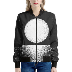 Black And White Moonlight Print Women's Bomber Jacket