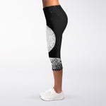 Black And White Moonlight Print Women's Capri Leggings