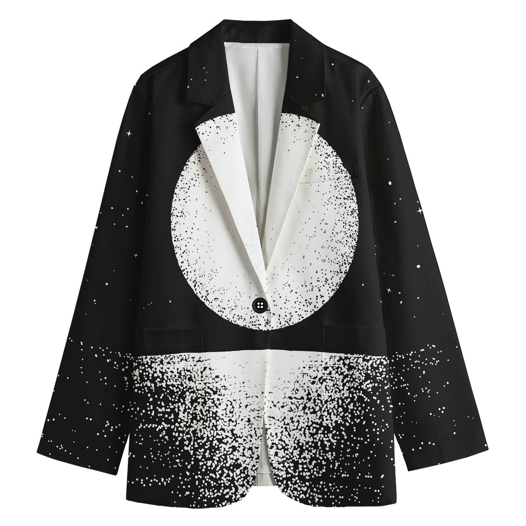 Black And White Moonlight Print Women's Cotton Blazer