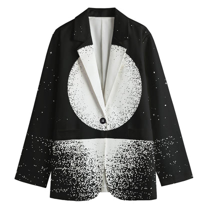 Black And White Moonlight Print Women's Cotton Blazer