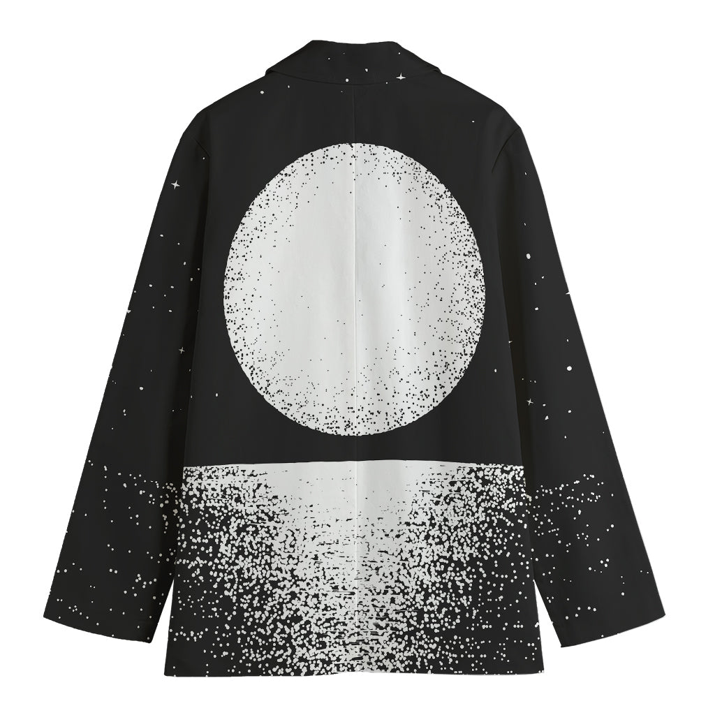 Black And White Moonlight Print Women's Cotton Blazer