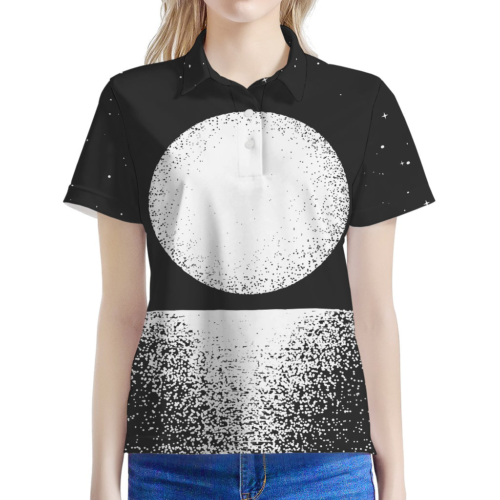 Black And White Moonlight Print Women's Polo Shirt