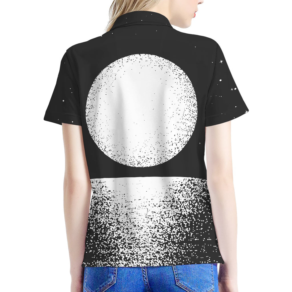 Black And White Moonlight Print Women's Polo Shirt