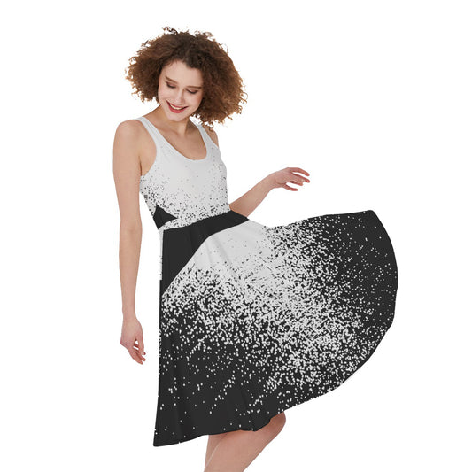 Black And White Moonlight Print Women's Sleeveless Dress
