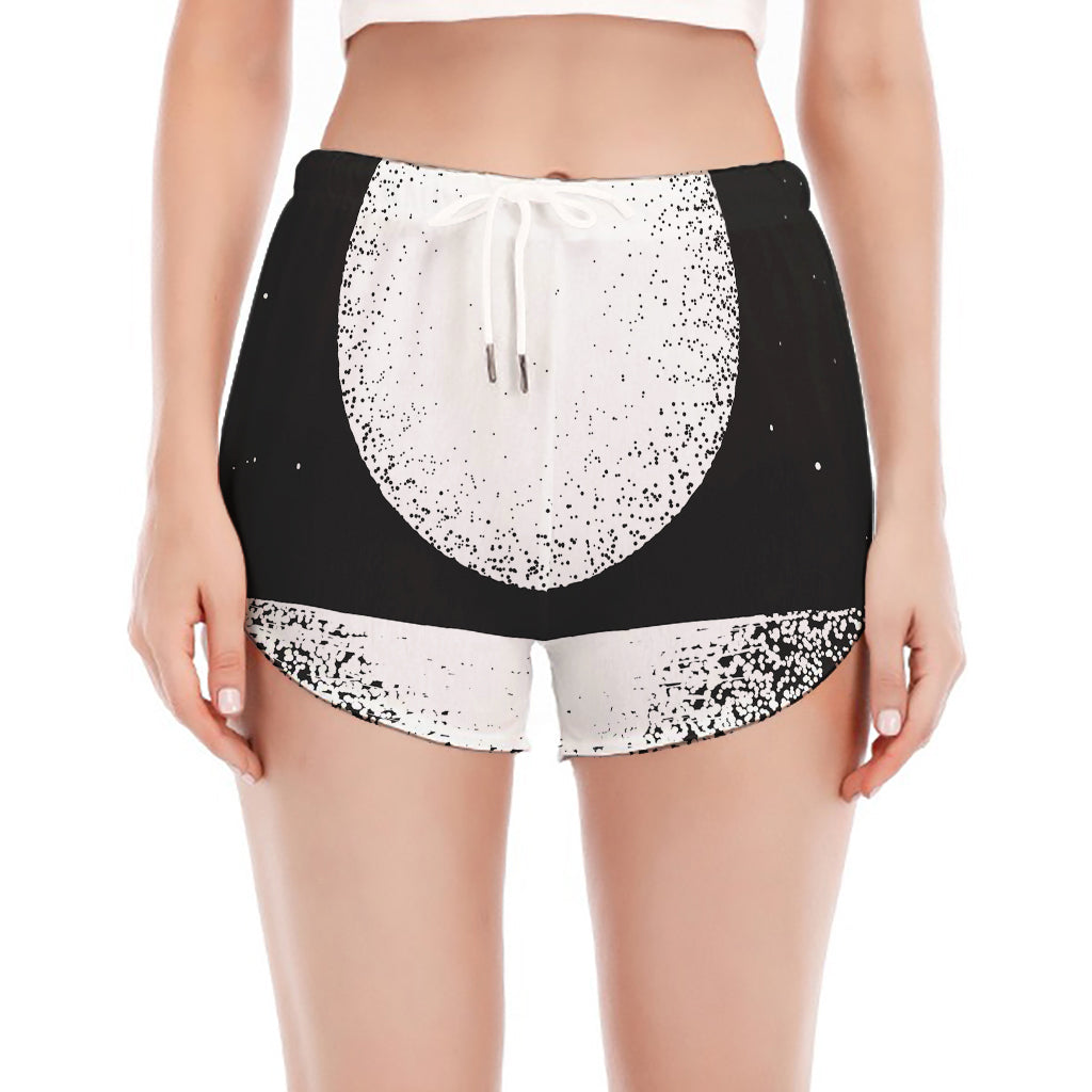 Black And White Moonlight Print Women's Split Running Shorts