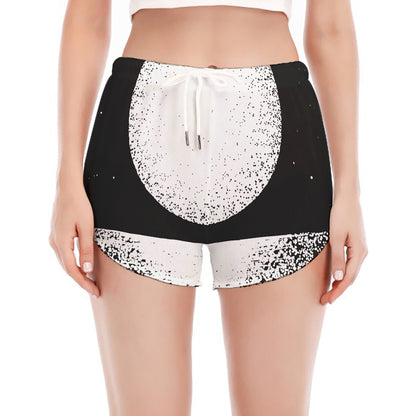 Black And White Moonlight Print Women's Split Running Shorts