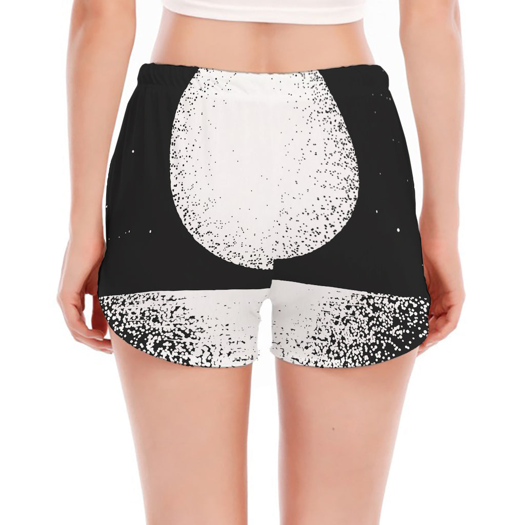 Black And White Moonlight Print Women's Split Running Shorts