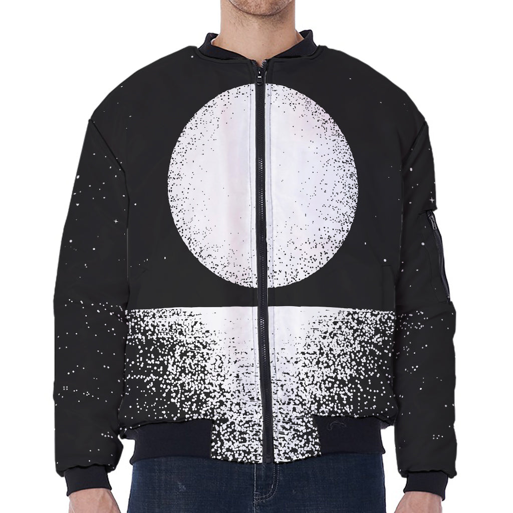 Black And White Moonlight Print Zip Sleeve Bomber Jacket